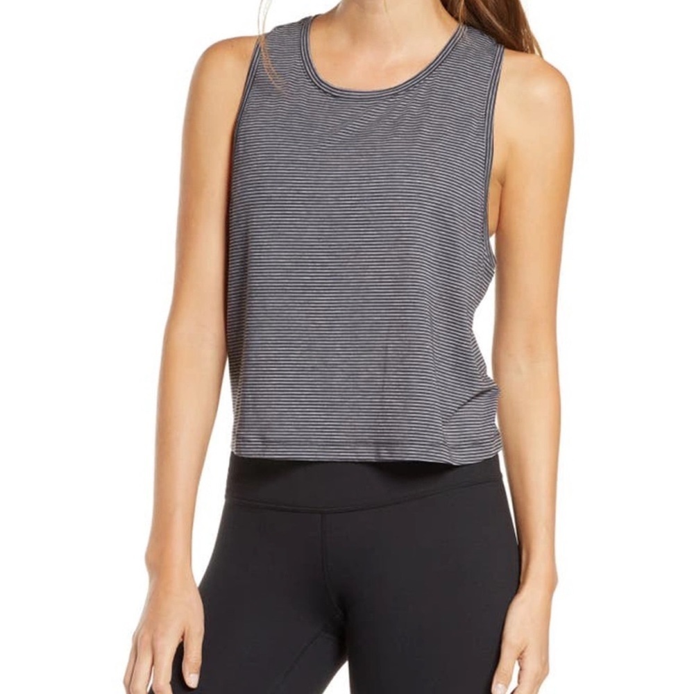 New Nordstrom Zella Work For It Stripe Tank Top Black Grey Size XL Sporty Tee